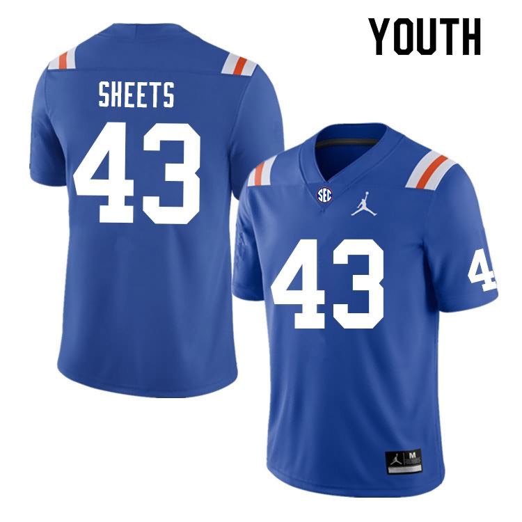 NCAA Florida Gators Jake Sheets Youth #43 Nike Blue Throwback Stitched Authentic College Football Jersey WRB1464OC